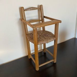Vintage wooden wicker doll high chair, plant stand